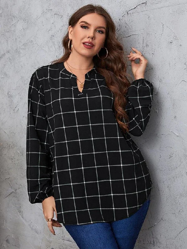 Plus Size Notched Neck Long Sleeve Blouse Everyday Stylish Blouse