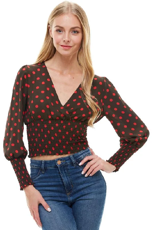 Polk A Dot Surplice Smock Waist & Smock Sleeve Detailed Blouse Gathered Detail Blouse Polk A Dot Surplice Smock Waist & Smock Sleeve Detailed Blouse Gathered Detail Blouse