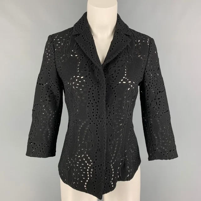 PRINGLE of SCOTLAND Size 6 Black Wool Eyelet Blouse Vintage Lace Blouse