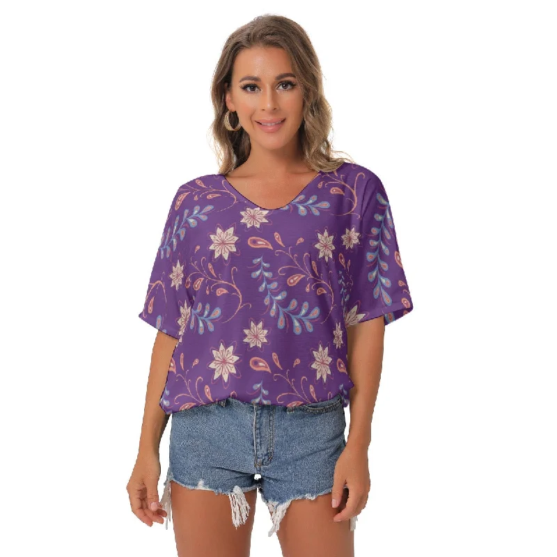 Purple Fantasy | V-Neck Blouse Asymmetric Hem Blouse