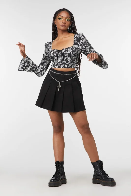 Romantic Skull Print Blouse Silky Tunic Blouse