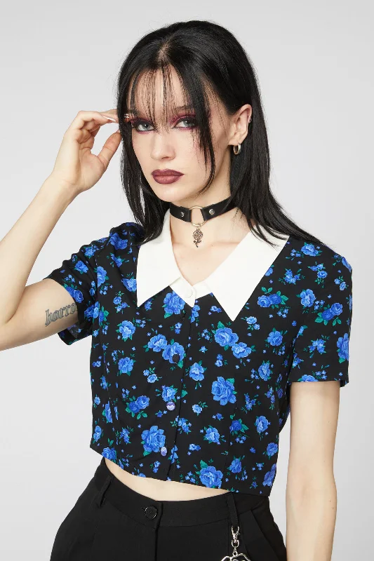 Rosie Collar Crop Blouse Puff Sleeve Blouse