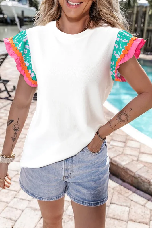 Round Neck Cap Sleeve Blouse Drape Neck Blouse
