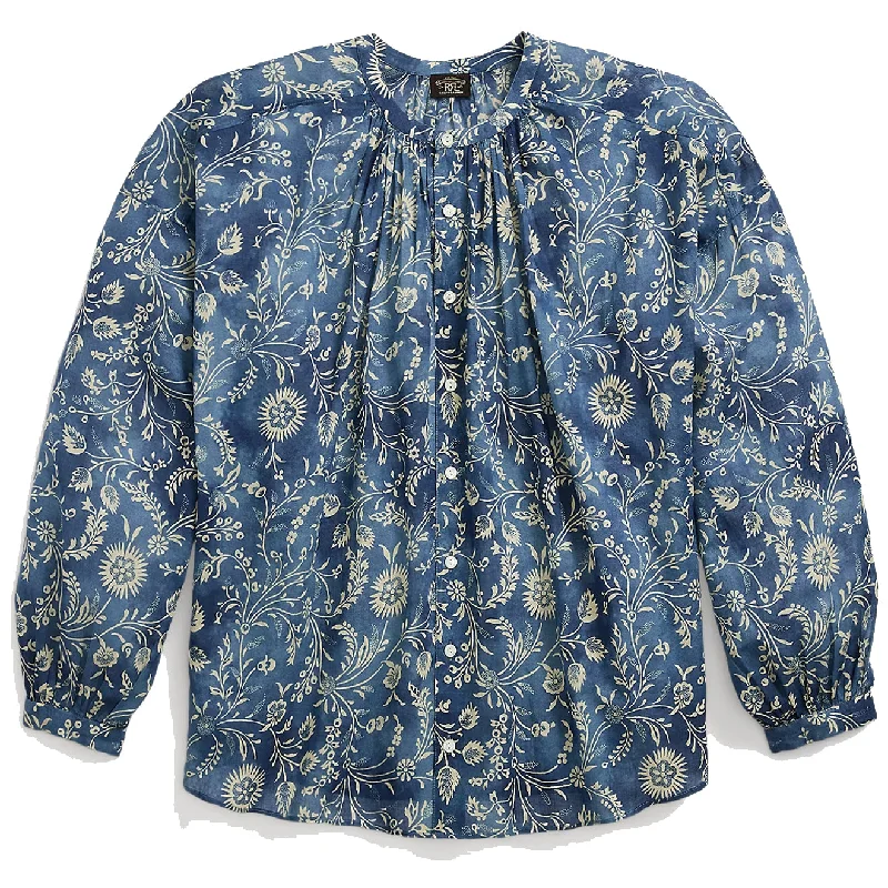RRL by Ralph Lauren Womens Floral-Print Cotton Voile Blouse Faded Blue Feminine Pastel Blouse RRL by Ralph Lauren Womens Floral-Print Cotton Voile Blouse Faded Blue Feminine Pastel Blouse