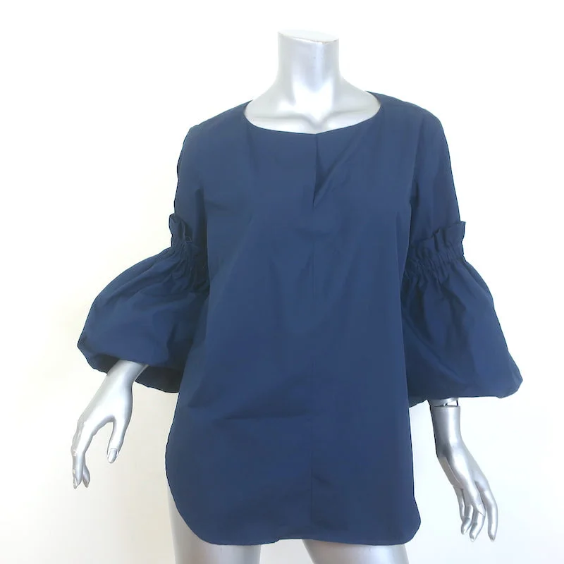 Silvia Tcherassi Lucaya Puff Sleeve Blouse Navy Cotton Size Large NEW Satin Long Blouse Silvia Tcherassi Lucaya Puff Sleeve Blouse Navy Cotton Size Large NEW Satin Long Blouse