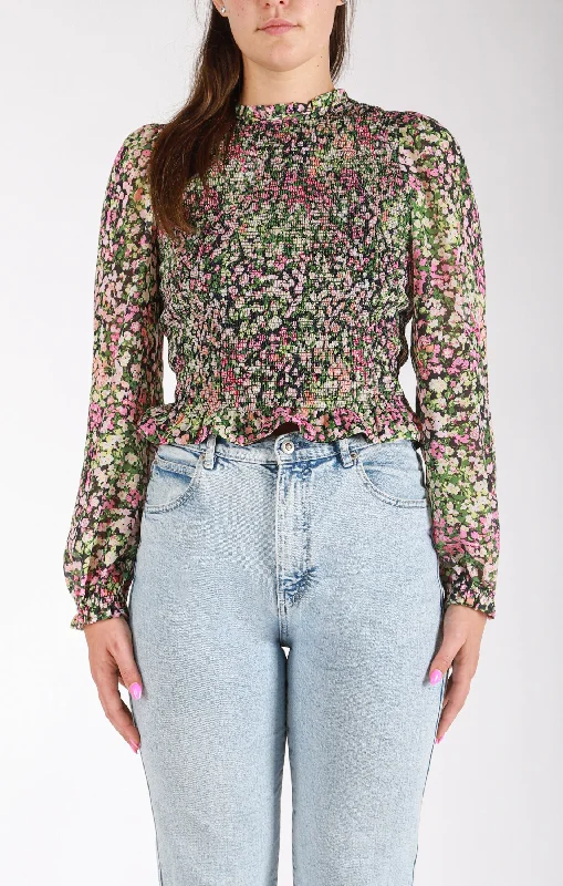 Smocked Bodice Blouse Loose Fit Blouse