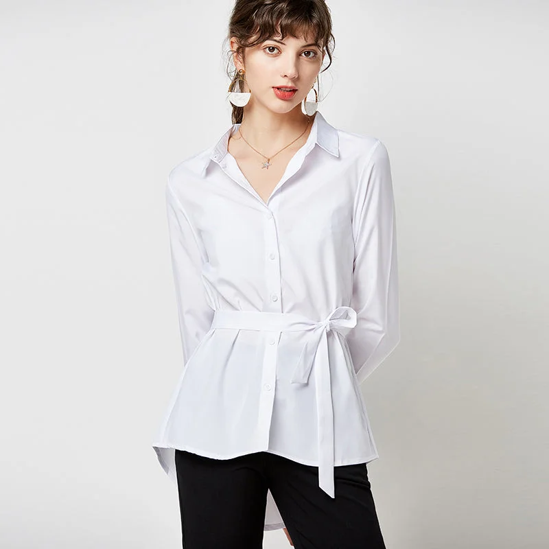 Solid Color Blouses Women Elegant Long Sleeve Floral Print Blouse