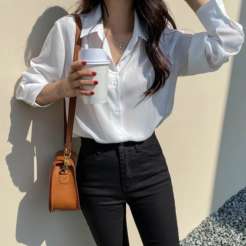 Spring Fashion Women's Chiffon Blouse Satin Drape Blouse