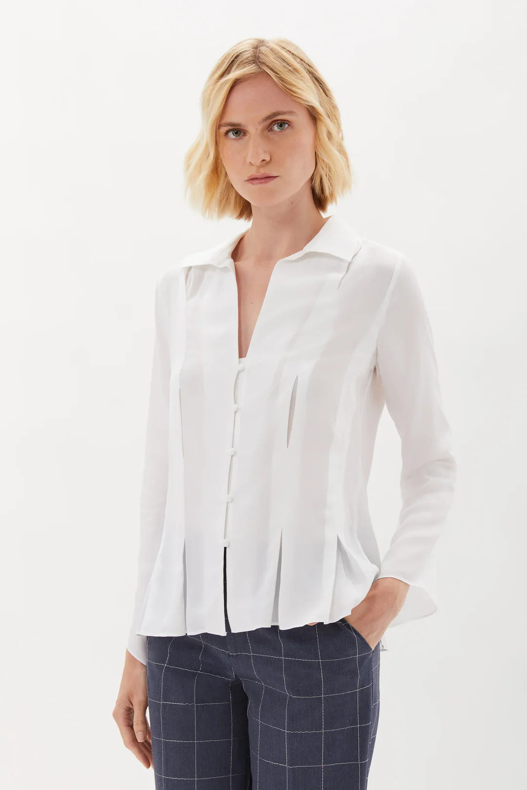 Swinton Box Pleat Blouse Satin Drape Blouse