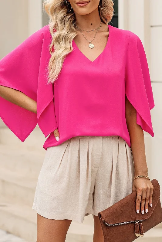 V-Neck Cloak Sleeve Blouse Chic Square Blouse