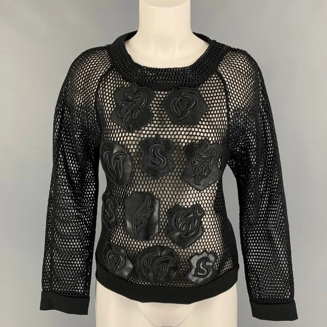 VIKTOR & ROLF Size 8 Black Polyester Aplique Long Sleeve Blouse Chic Wrap Blouse