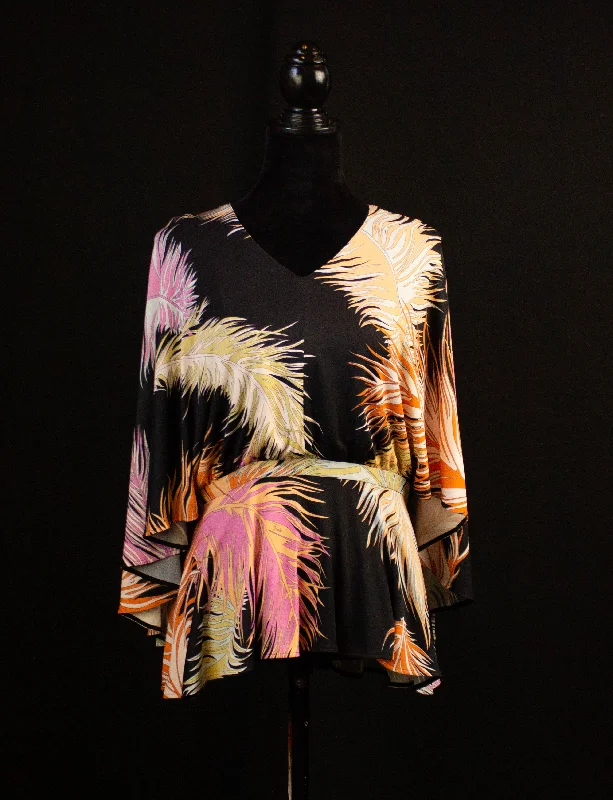 Vintage Emilio Pucci Feather Print Silk Blouse Size 8 Feminine Ruffle Blouse