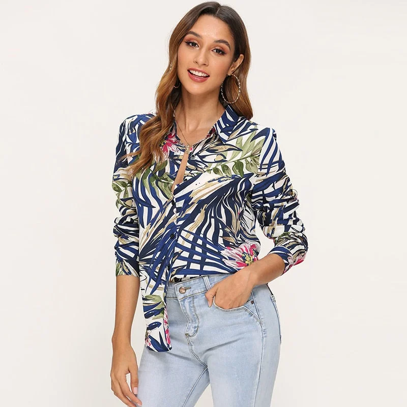 Vintage Floral Print Women Blouse Shirts Elegant Peplum Blouse