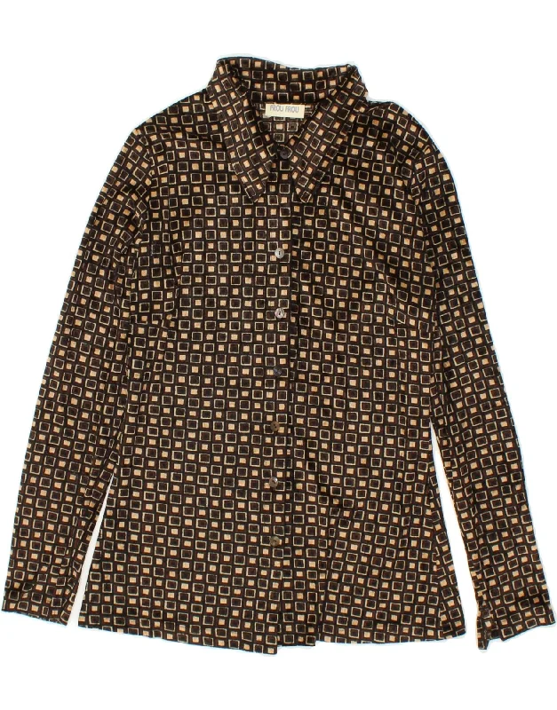 VINTAGE Womens Shirt Blouse EU 40 Medium Brown Geometric Polyester Elegant Silk Blouse VINTAGE Womens Shirt Blouse EU 40 Medium Brown Geometric Polyester Elegant Silk Blouse