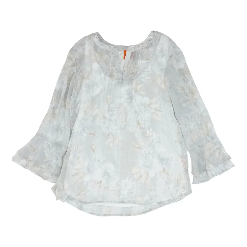 White Floral 3/4 Sleeve Blouse Loose Fit Blouse