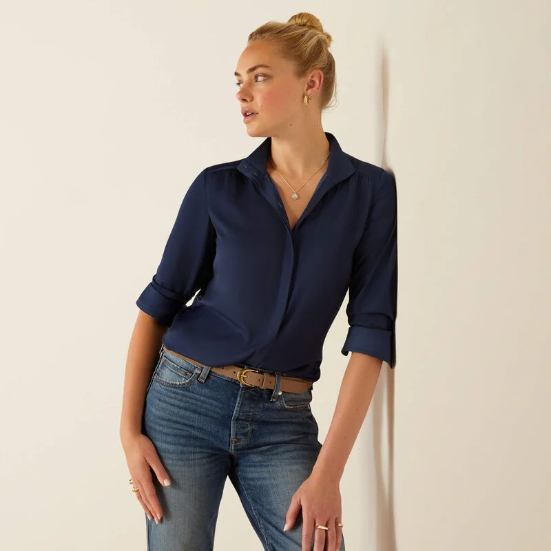 Charolais Blouse - Navy Feminine Pastel Blouse