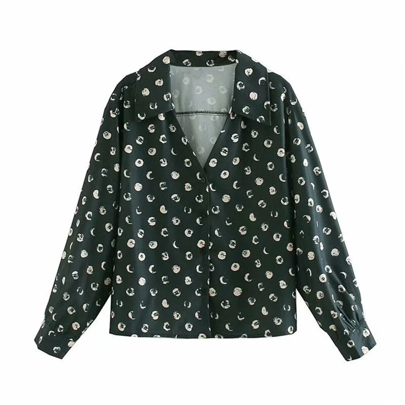Women Polka Dot Blouse Shirt Long Lightweight Chiffon Blouse