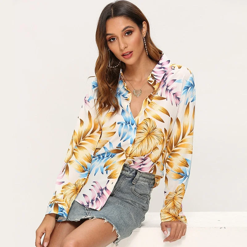 Womens Tops And Blouses Floral Print Long Sleeveless Summer Blouse
