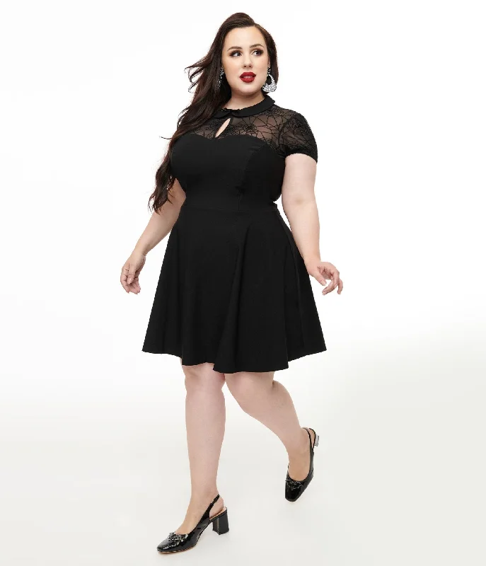 Hell Bunny Plus Size 1950s Black Spiderweb Viola Mini Dress