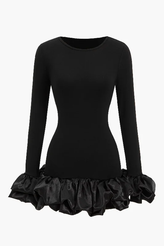 Ruffle Hem Lantern Sleeve Mini Dress