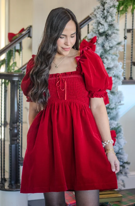 Merry And Bright Red Velvet Mini Dress