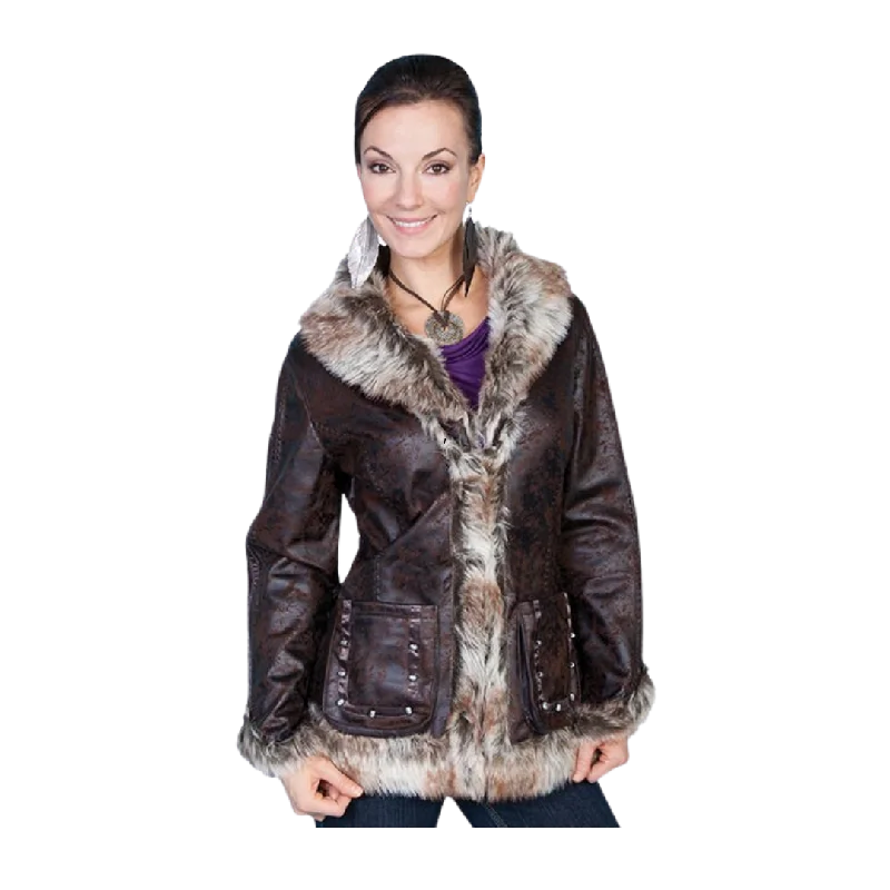 Scully Leather Women's Mottled Dark Brown Jacket Cotton Fabric Linen Fabric Terry Fabric Scully Leather Women's Mottled Dark Brown Jacket Cotton Fabric Linen Fabric Terry Fabric