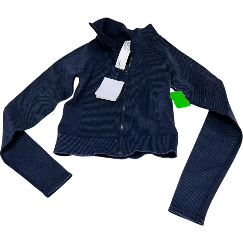 Athletic Jacket By Fabletics In Blue, Size: Xs Stand-Up Collar Roll-Neck Collar Turtle Neck