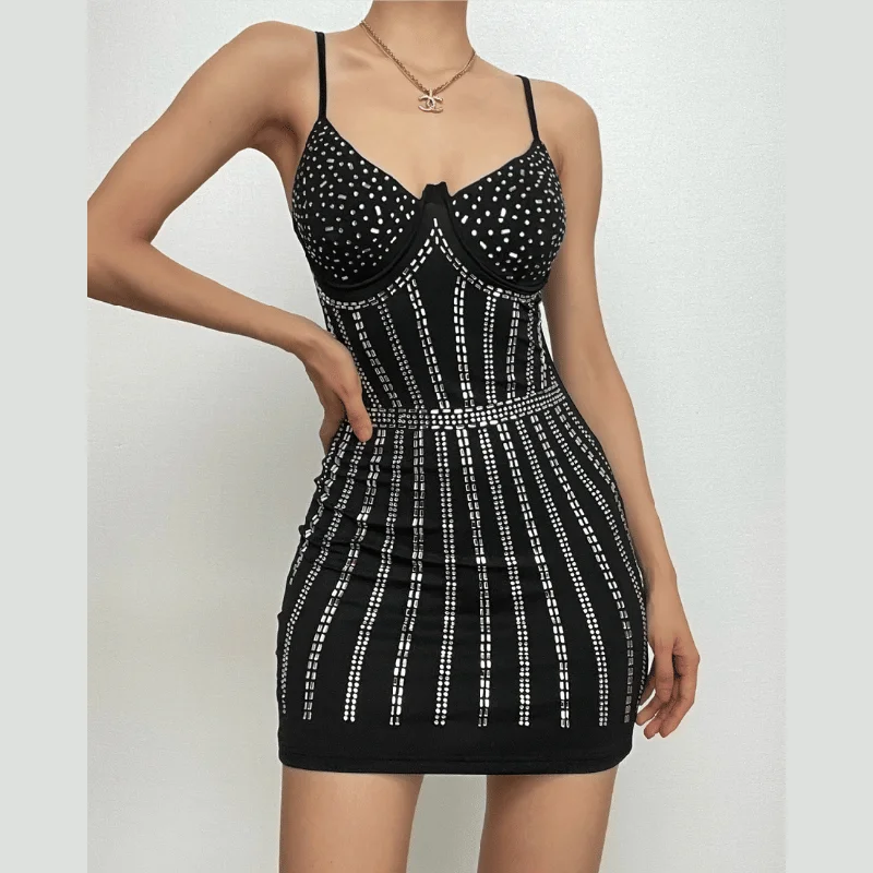 Beaded backless contrast cami mini dress Cozy Ribbed Mini Dress
