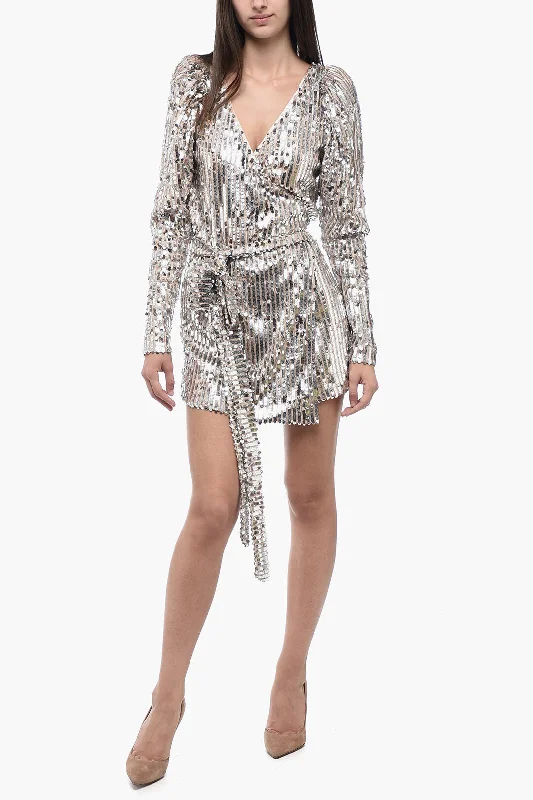 Rotate Sequined Wrap Mini Dress 38 Italian size Classic Floral Mini Dress