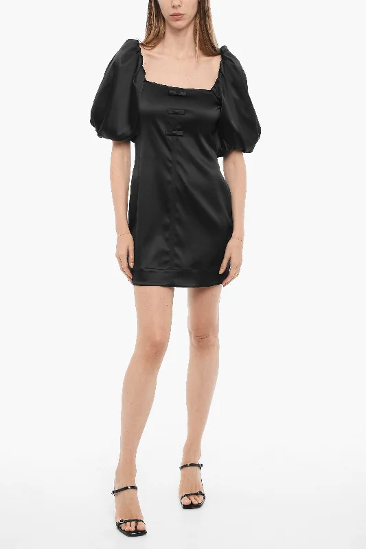 Ganni Satin Mini Dress with Balloon Sleeves 46 Italian size Chic Puff Sleeve Mini Dress Ganni Satin Mini Dress with Balloon Sleeves 46 Italian size Chic Puff Sleeve Mini Dress