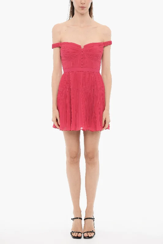 Self-Portrait Pleated Chiffon Mini Dress 42 Italian size Stylish Button-Down Mini Dress Self-Portrait Pleated Chiffon Mini Dress 42 Italian size Stylish Button-Down Mini Dress