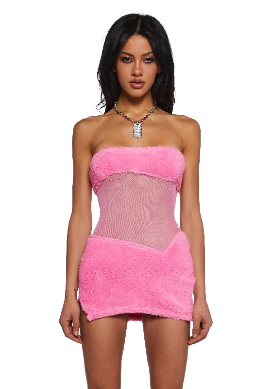 Call My Bluff Mini Dress - Pink Cozy Ruched Mini Dress