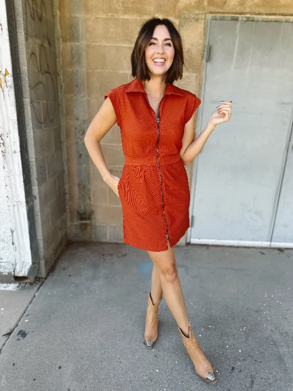 Cap Sleeve Mini Dress - Rust Trendy Floral Mini Dress