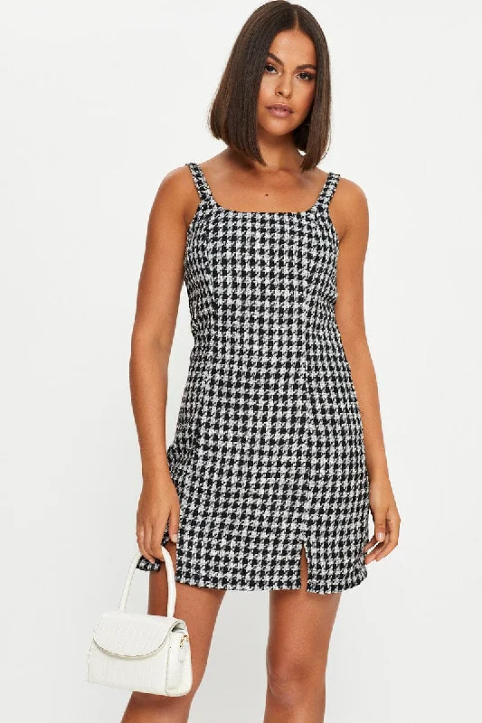 Check Boucle Mini Dress Cozy Jersey Mini Dress