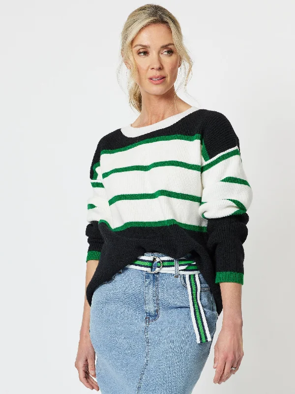 Chunky Stripe Rib Knit Jumper - Black