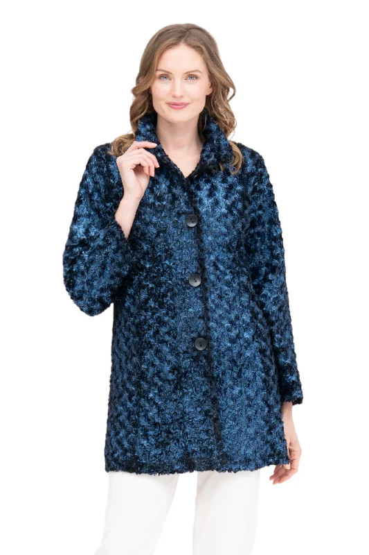 Damee Jacquard Swirl Button Front Jacket in Blue - 4924-BLU Lace Jacket Ribbed Jacket Sequined Jacket Damee Jacquard Swirl Button Front Jacket in Blue - 4924-BLU Lace Jacket Ribbed Jacket Sequined Jacket