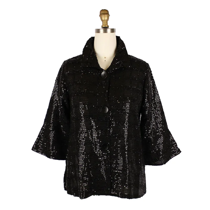Damee Short Sequin Jacket in Black - 4929 Wool Fabric Cashmere Fabric Tweed Fabric
