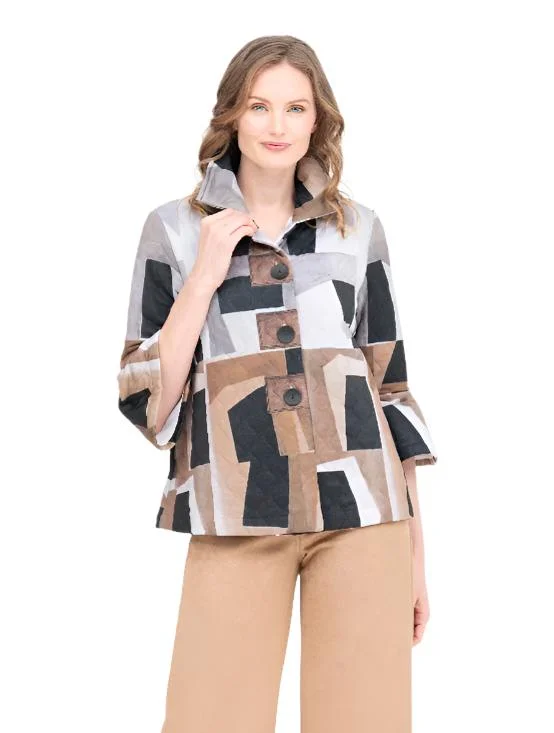 Damee NY Mosaic Art Quilted Jacket in Brown/Grey/Multi - 4940-BRN Wool Jacket Cashmere Jacket Tweed Jacket Damee NY Mosaic Art Quilted Jacket in Brown/Grey/Multi - 4940-BRN Wool Jacket Cashmere Jacket Tweed Jacket