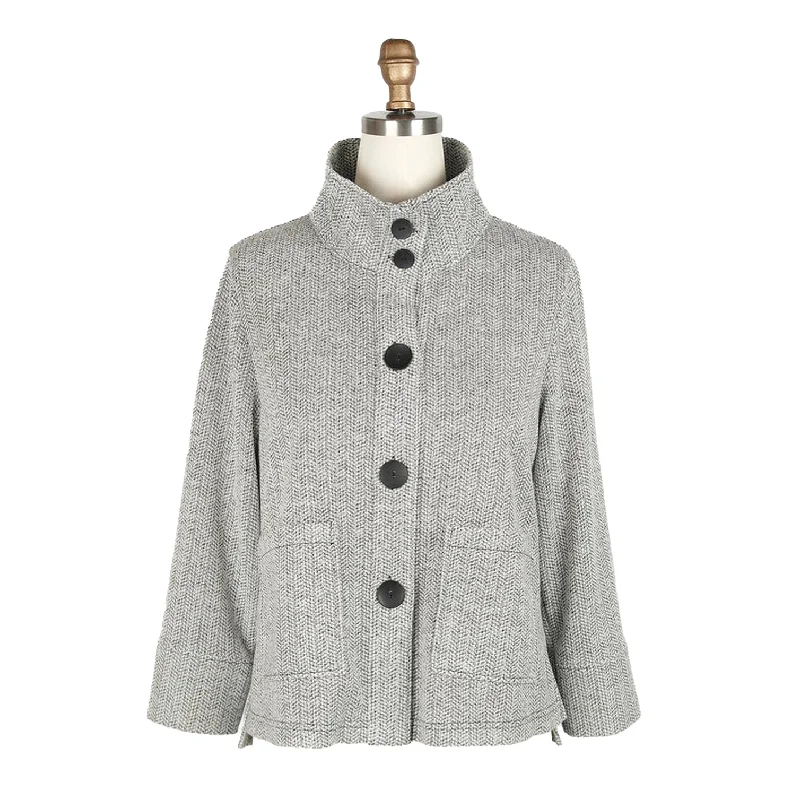 Damee NYC Heathered Herringbone Knit Jacket in Grey - 4949-GRY Tailored Jacket Straight Jacket A-Line Jacket Damee NYC Heathered Herringbone Knit Jacket in Grey - 4949-GRY Tailored Jacket Straight Jacket A-Line Jacket