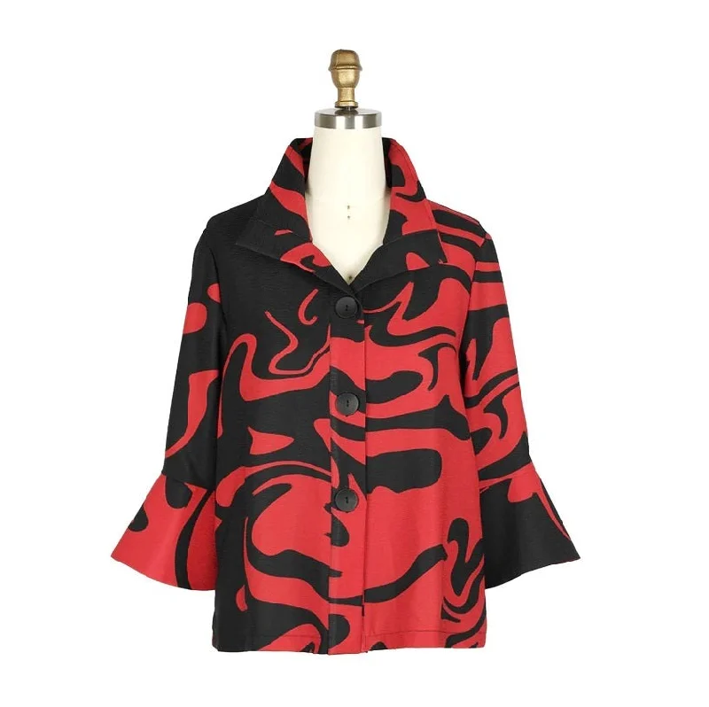 Damee NYC Marble Swirl-Print Short Jacket in Red & Black - 4938-RD Satin Fabric Silk Fabric Chiffon Fabric