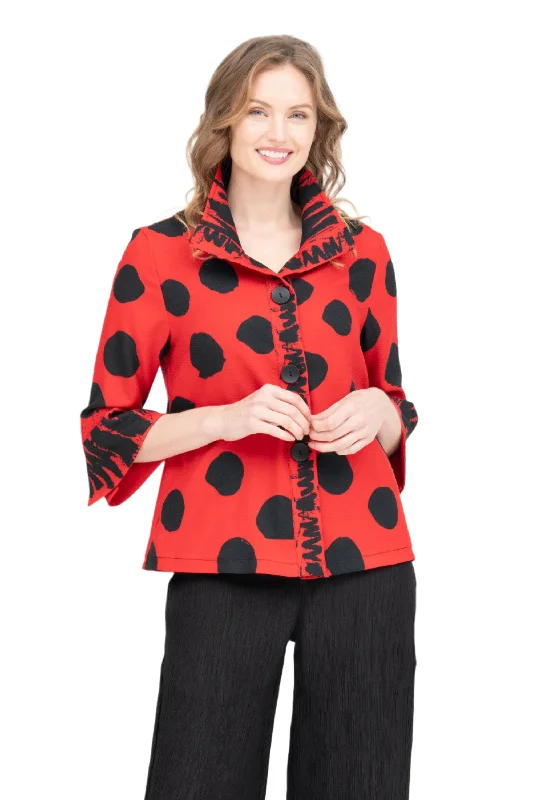 Damee NYC Dots & Scribbles Short Jacket in Red & Black - 4939-RD Herringbone Jacket Checkered Jacket Solid Jacket Damee NYC Dots & Scribbles Short Jacket in Red & Black - 4939-RD Herringbone Jacket Checkered Jacket Solid Jacket