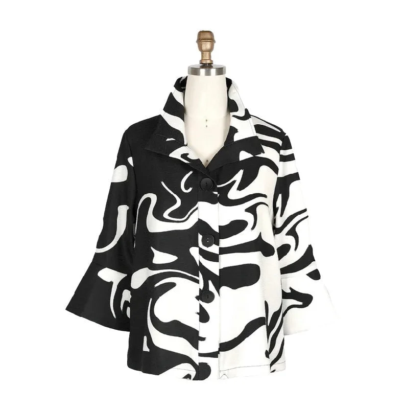 Damee NYC Marble Swirl-Print Short Jacket in Black & White - 4938-WT Mesh Jacket Canvas Jacket Denim Jacket Damee NYC Marble Swirl-Print Short Jacket in Black & White - 4938-WT Mesh Jacket Canvas Jacket Denim Jacket