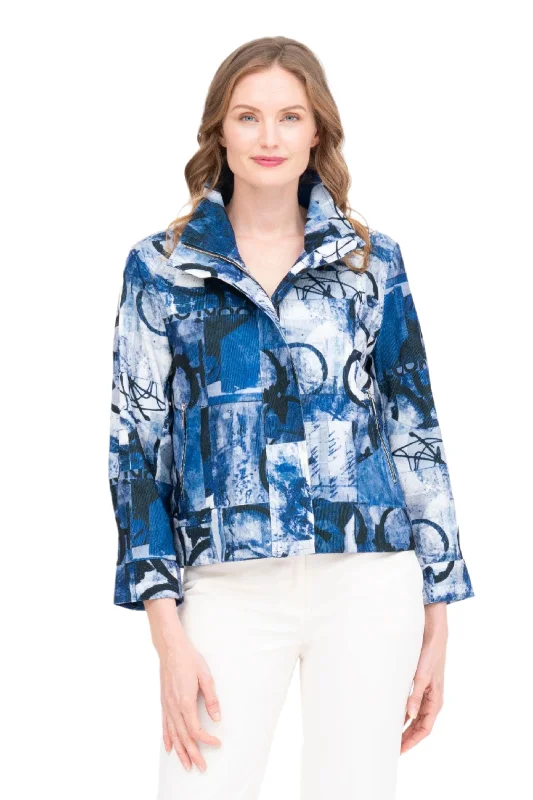 Damee NYC Multi Print Biker Jacket in Blue - 4913 Wool Jacket Cashmere Jacket Tweed Jacket Damee NYC Multi Print Biker Jacket in Blue - 4913 Wool Jacket Cashmere Jacket Tweed Jacket