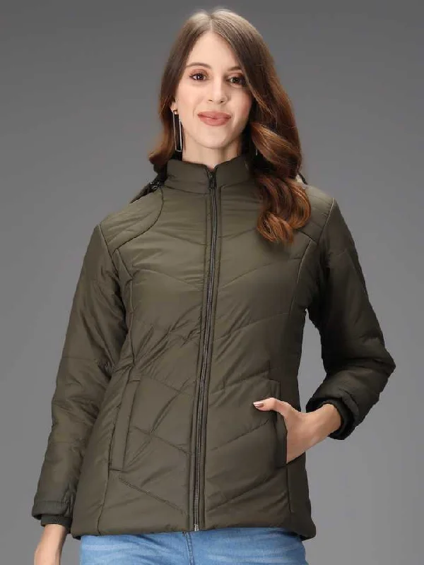 TANDUL Full Sleeve Solid Women Bomber Jacket Belted Jacket Elasticated Jacket Padded Jacket TANDUL Full Sleeve Solid Women Bomber Jacket Belted Jacket Elasticated Jacket Padded Jacket