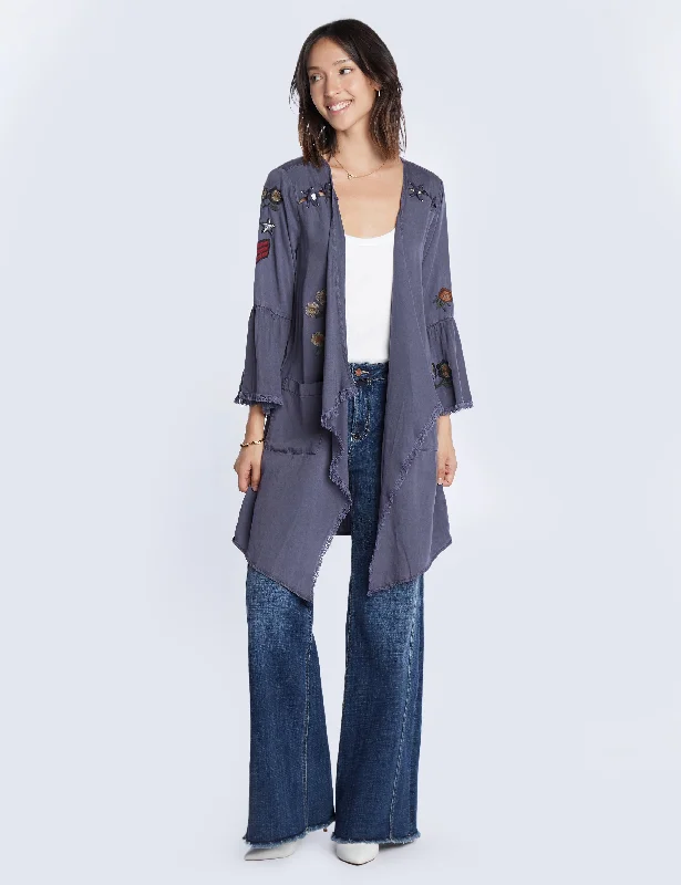 Embroidery Acid Lyocell Jacket Front Pockets Side Pockets Patch Pockets