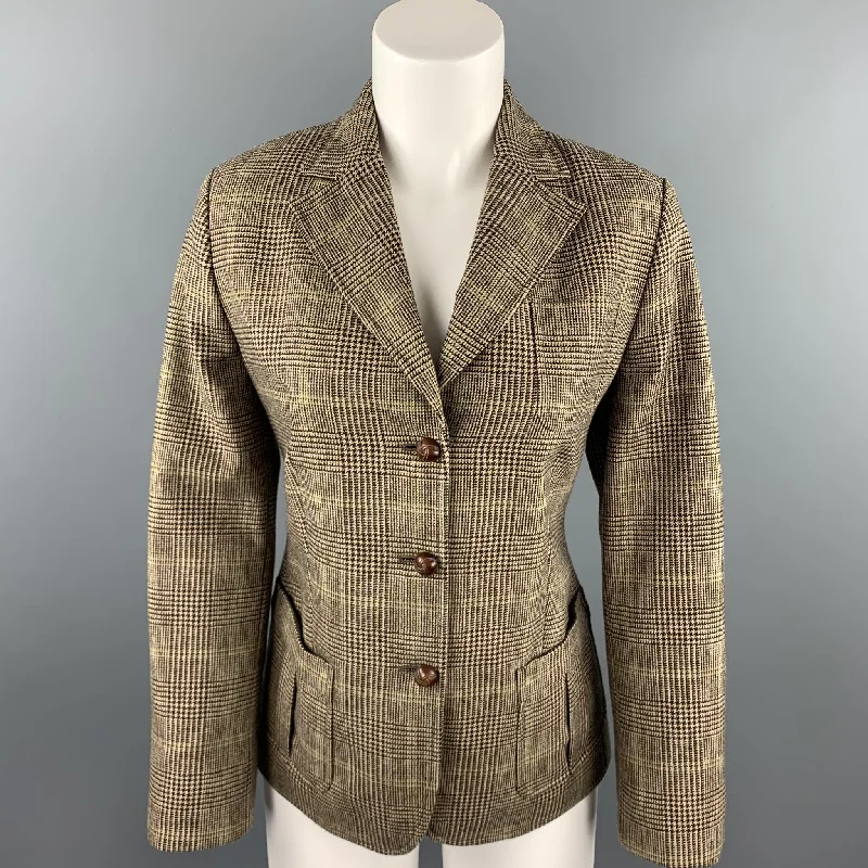 FACONNABLE Size 6 Brown Glen Plaid Wool / Cashmere Notch Lapel Jacket Hoodie Zip-Up Jacket Button-Up Jacket