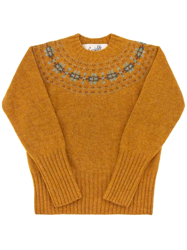 Fairisle 40s Style Pure Scottish Wool Jumper in Cumin Orange