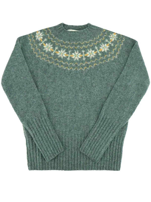 Fairisle 40s Style Pure Scottish Wool Jumper in Graphite Green