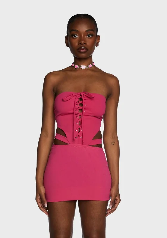 Fuschia Slay The Scene Cut-Out Mini Dress Stylish Short-Sleeve Mini Dress