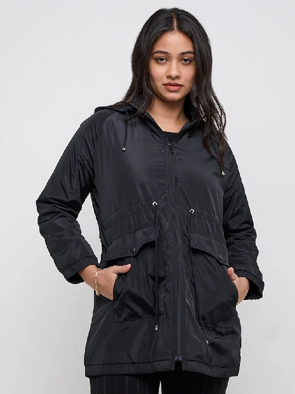 Gia Black Hooded Jacket Hooded Jacket Caped Jacket Shawl Collar Jacket